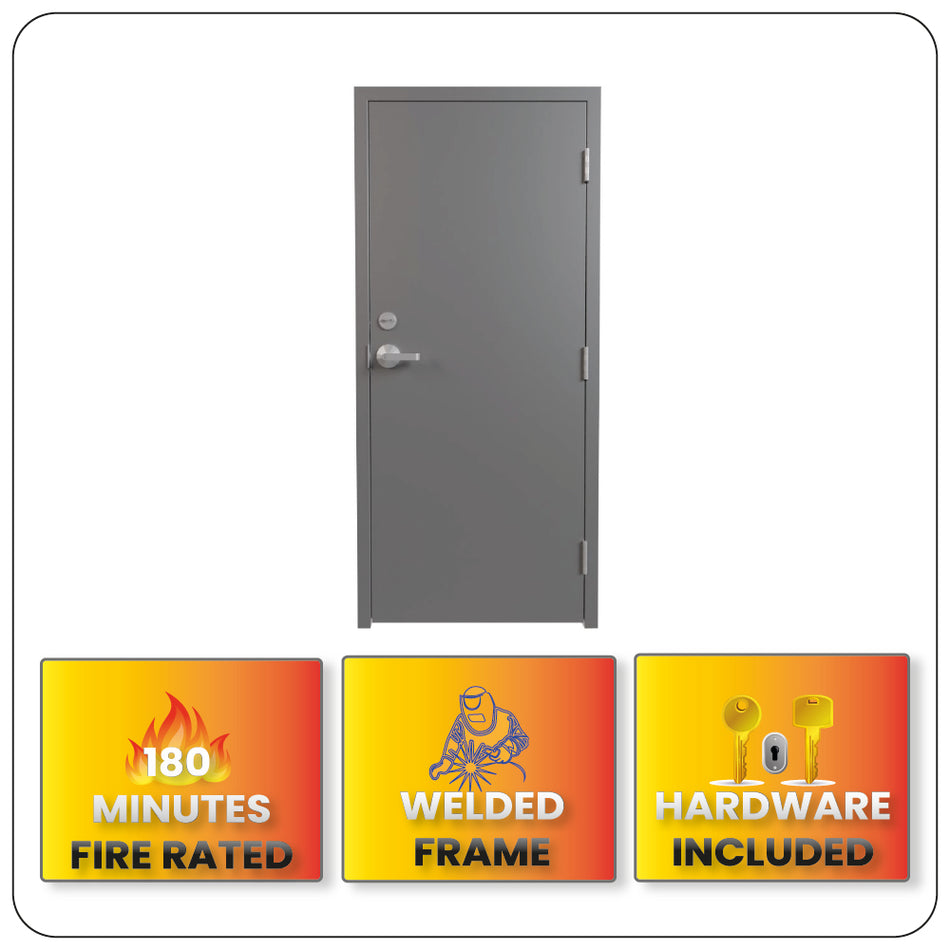 Fire Rated 90-Min Welded Door & Frame Kit (W) with Cylindrical Lock + Deadbolt – High Security Solution