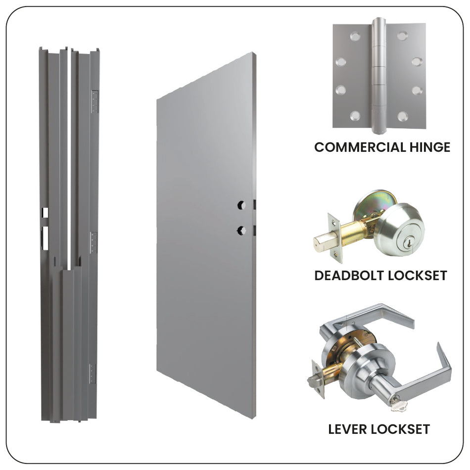 Fire Rated 90-Min Knock Down Door & Frame Kit (KD) with Cylindrical Lock + Deadbolt – Easy Install & High Security