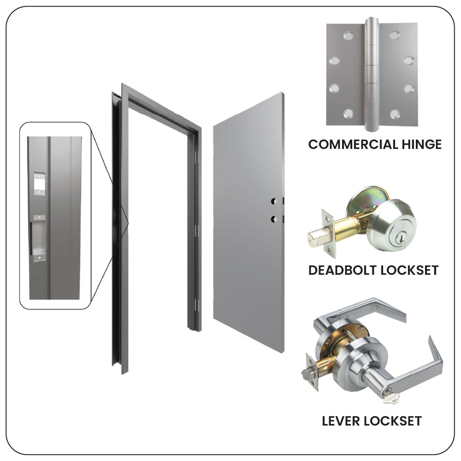 Fire Rated 90-Min Welded Door & Frame Kit (W) with Cylindrical Lock + Deadbolt – High Security Solution