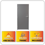 Fire Rated 90-Min Welded Door & Frame Kit (W) with Cylindrical Lock + Deadbolt – High Security Solution
