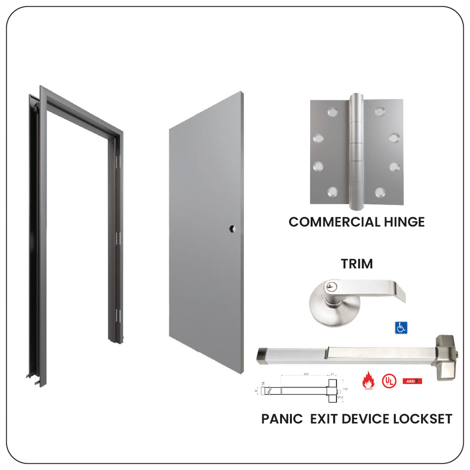 Fire Rated Welded Door & Frame Kit (W) with Panic Device– Complete Safety Solution