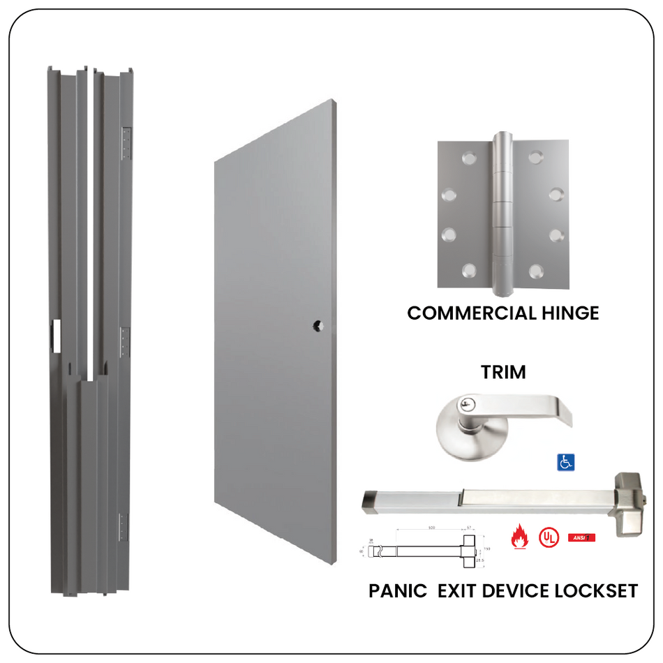 Fire Rated Knock Down Door & Frame Kit (KD) with Panic Device - Easy Install & Emergency Safety